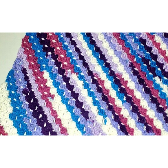 Handmade C2C Crochet Baby Blanket 30x30 Purple Blue White Lap Throw Gift - Picture 10 of 10